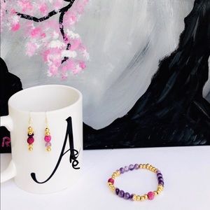 Crown Chakra+Gold/Lava Bracelet & Earring Set